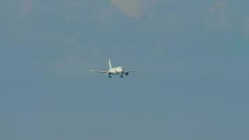 SOCHI, RUSSIA JULY 28, 2022 - Long shot front view passenger jet aircraft Airbus A320, RA 73812 of Yamal Airlines approaching landing in Sochi airport. Tourism and travel concept video