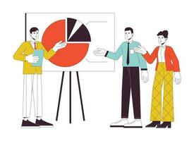 Brainstorming group flat line concept vector spot illustration. Teaching teammates 2D cartoon outline characters on white for web UI design. Corporate briefing editable isolated colorful hero image