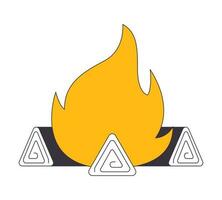 Burning bonfire flat line color isolated vector object. Campfire for hikers. Flame over timber. Editable clip art image on white background. Simple outline cartoon spot illustration for web design