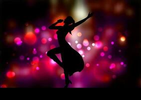 female singer on a pink bokeh lights background vector