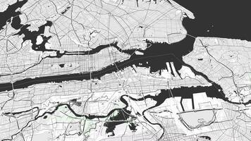 Black and white New York map background loop. Spinning around United States city air footage. Seamless panorama rotating over downtown backdrop. video