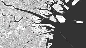 negro y blanco Osaka mapa antecedentes bucle. hilado alrededor Japón ciudad aire imágenes. sin costura panorama giratorio terminado céntrico fondo. video
