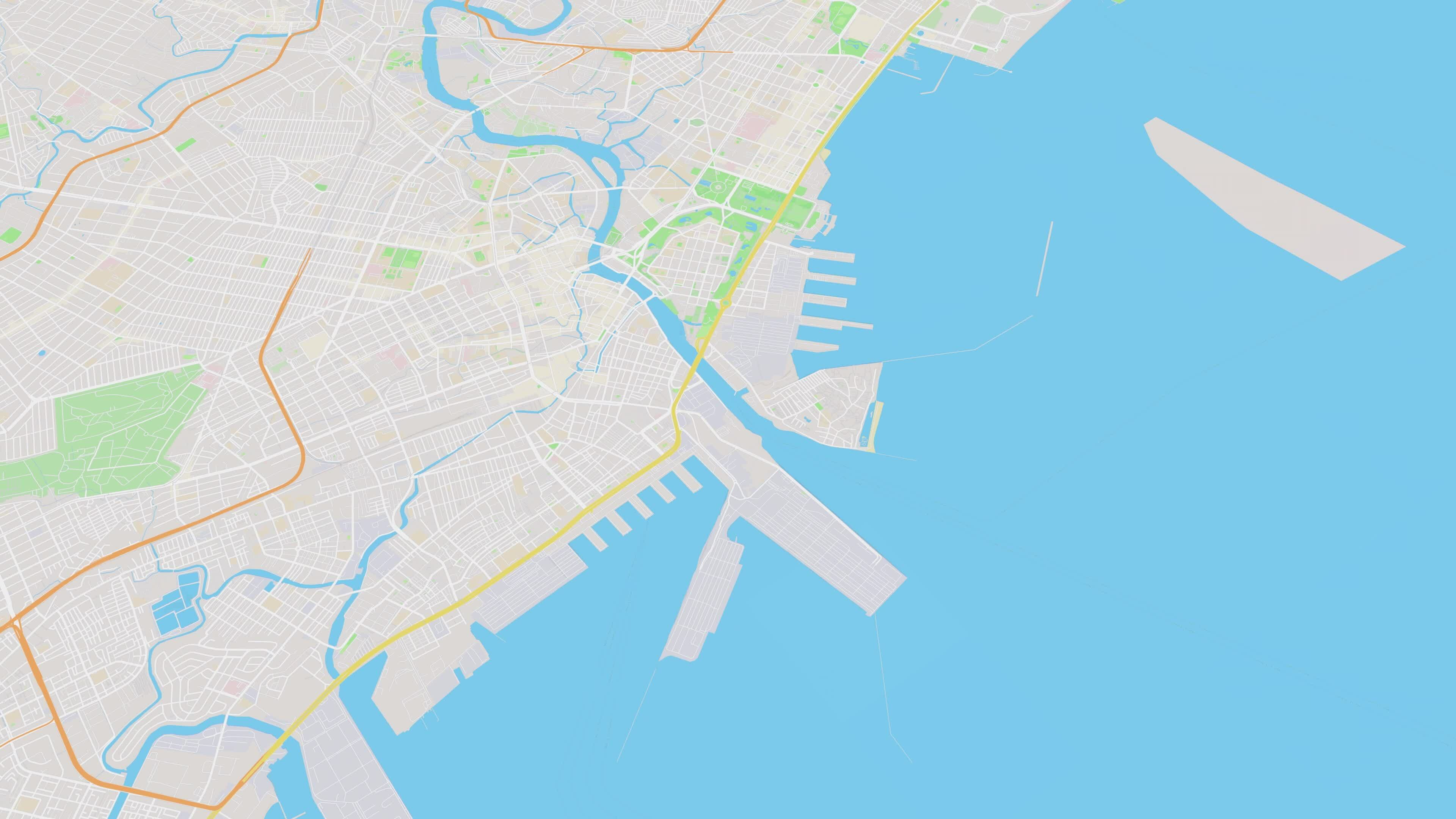Manila map background loop. Spinning around Philippines city air footage. Seamless panorama