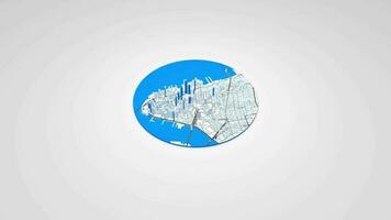 3d modelo nuevo York mapa enfocar antecedentes bucle. hilado alrededor unido estados ciudad aire imágenes. sin costura panorama giratorio terminado céntrico fondo. video