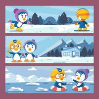 Little Penguin And Friend Horizontal Banner Template vector