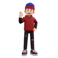 3d male character give ok sign png