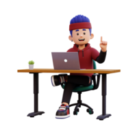 3d male character got an idea while working on a laptop png