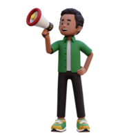 3d male character give announcement use megaphone png