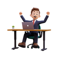 3d male character happy working on a laptop png