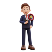 3d male character holding a megaphone png