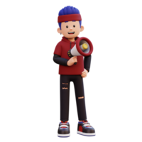 3d male character holding a megaphone png