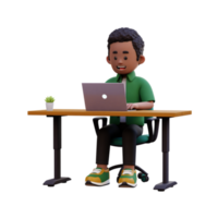 3d masculino personaje trabajando en un ordenador portátil png