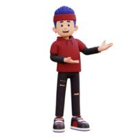 3d male character presenting to the left png