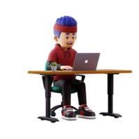 3d male character working on a laptop png