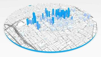 3d model Los Angeles map background loop. Spinning around United States city air footage. Seamless panorama rotating over downtown backdrop. video