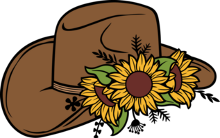 Floral Cowboy Hat with Sunflowers and Plants PNG Illustration