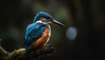 Kingfisher perching on branch, watching for fish generated by AI photo