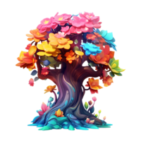 Colorful illustration of trees isolated on background with AI Generated png