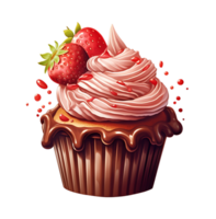 chocolate strawberry cake illustration, isolated object transparent background. AI Generated png