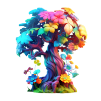 Colorful illustration of trees isolated on background with AI Generated png