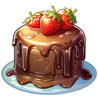 chocolate strawberry cake illustration, isolated object transparent background. AI Generated png