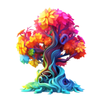 Colorful illustration of trees isolated on background with AI Generated png