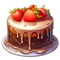 chocolate strawberry cake illustration, isolated object transparent background. AI Generated png