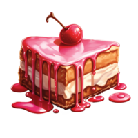 pink cake with cherries the theme of food and dessert, isolated object transparent background png