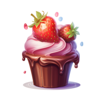 chocolate strawberry cake illustration, isolated object transparent background. AI Generated png