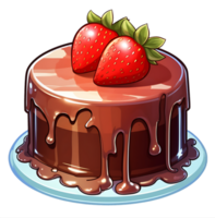 chocolate strawberry cake illustration, isolated object transparent background. AI Generated png