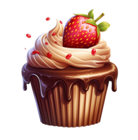 chocolate strawberry cake illustration, isolated object transparent background. AI Generated png