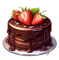 chocolate strawberry cake illustration, isolated object transparent background. AI Generated png