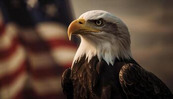 Majestic bald eagle perching with patriotic pride generated by AI photo