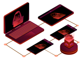 Isometric 3D illustration Hacker and device technology png