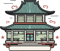 Hand Drawn vintage Chinese or Japanese restaurant in flat line art style png