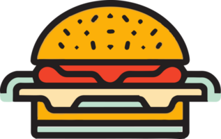 Hand Drawn vintage hamburger logo in flat line art style png