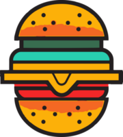 Hand Drawn vintage hamburger logo in flat line art style png