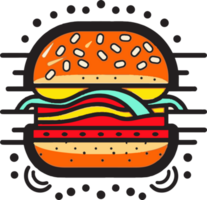 Hand Drawn vintage hamburger logo in flat line art style png