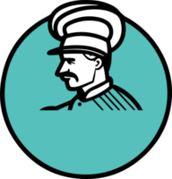 Hand Drawn vintage male chef in flat line art style png