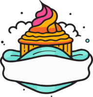 Hand Drawn vintage sweets and cakes logo in flat line art style png