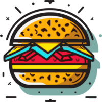 Hand Drawn vintage hamburger logo in flat line art style png