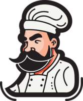 Hand Drawn vintage male chef in flat line art style png