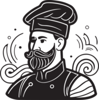Hand Drawn vintage male chef in flat line art style png