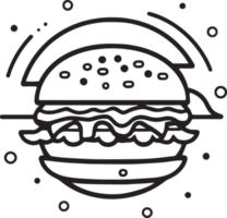 mão desenhado vintage Hamburger logotipo dentro plano linha arte estilo png