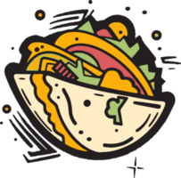 Hand gezeichnet Jahrgang Taco Logo im eben Linie Kunst Stil png