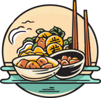 Hand Drawn vintage Chinese or Japanese restaurant in flat line art style png