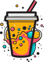 Hand Drawn vintage bubble milk tea logo in flat line art style png