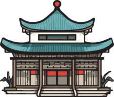 Hand Drawn vintage Chinese or Japanese restaurant in flat line art style png