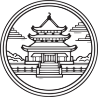 main tiré ancien chinois ou Japonais restaurant dans plat ligne art style png