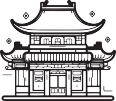 Hand Drawn vintage Chinese or Japanese restaurant in flat line art style png